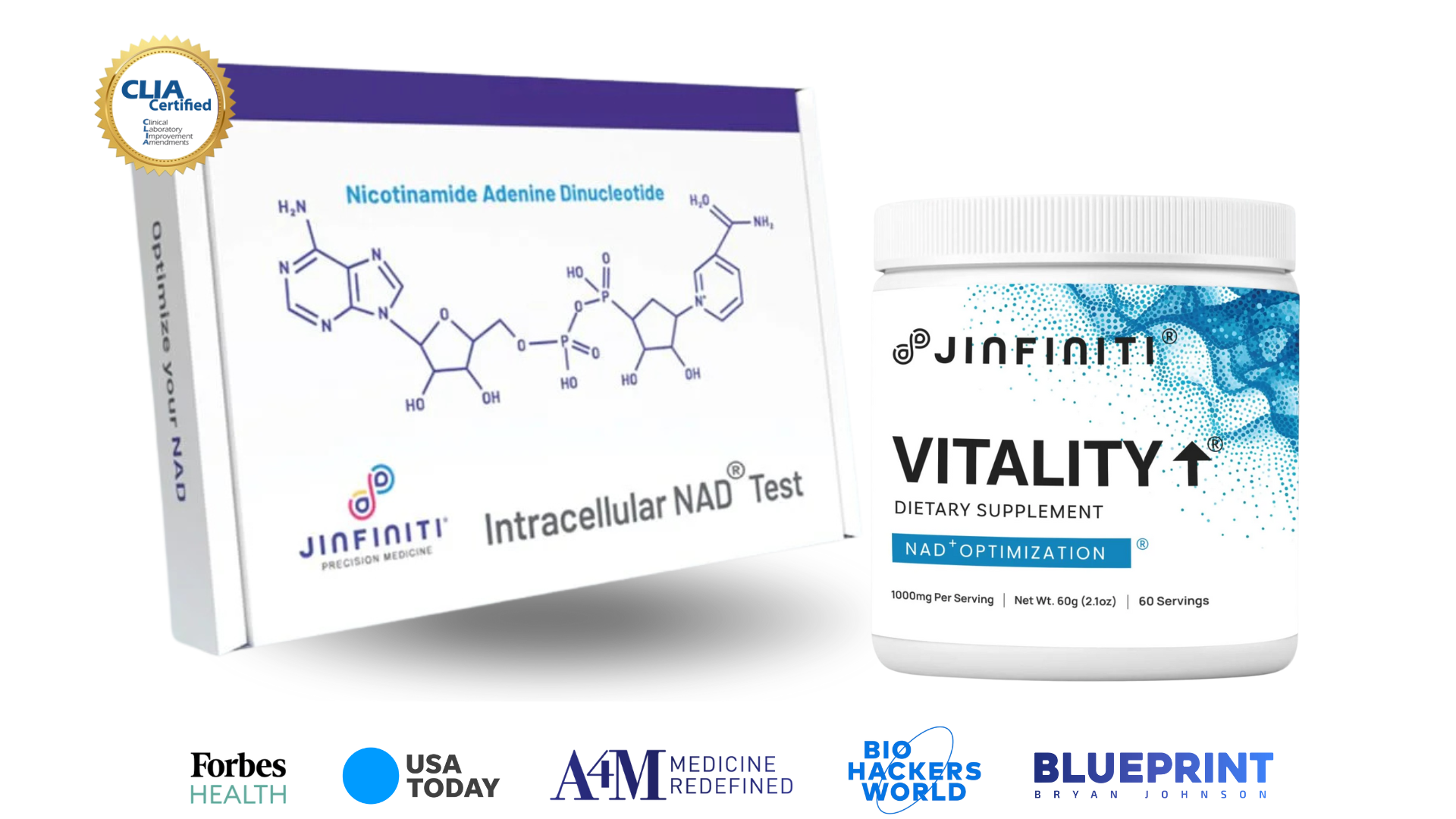 Jinfiniti NAD+ Test Kit and Vitality Boost Supplement